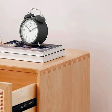 Nordic Natural Rattan Nightstand Solid Wood Bedside Table with 2 Drawers